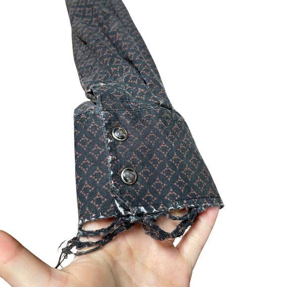 🐂 Roper Western Cattle Print Pearl Snap Shirt – Blue – Size L - Picture 6 of 10